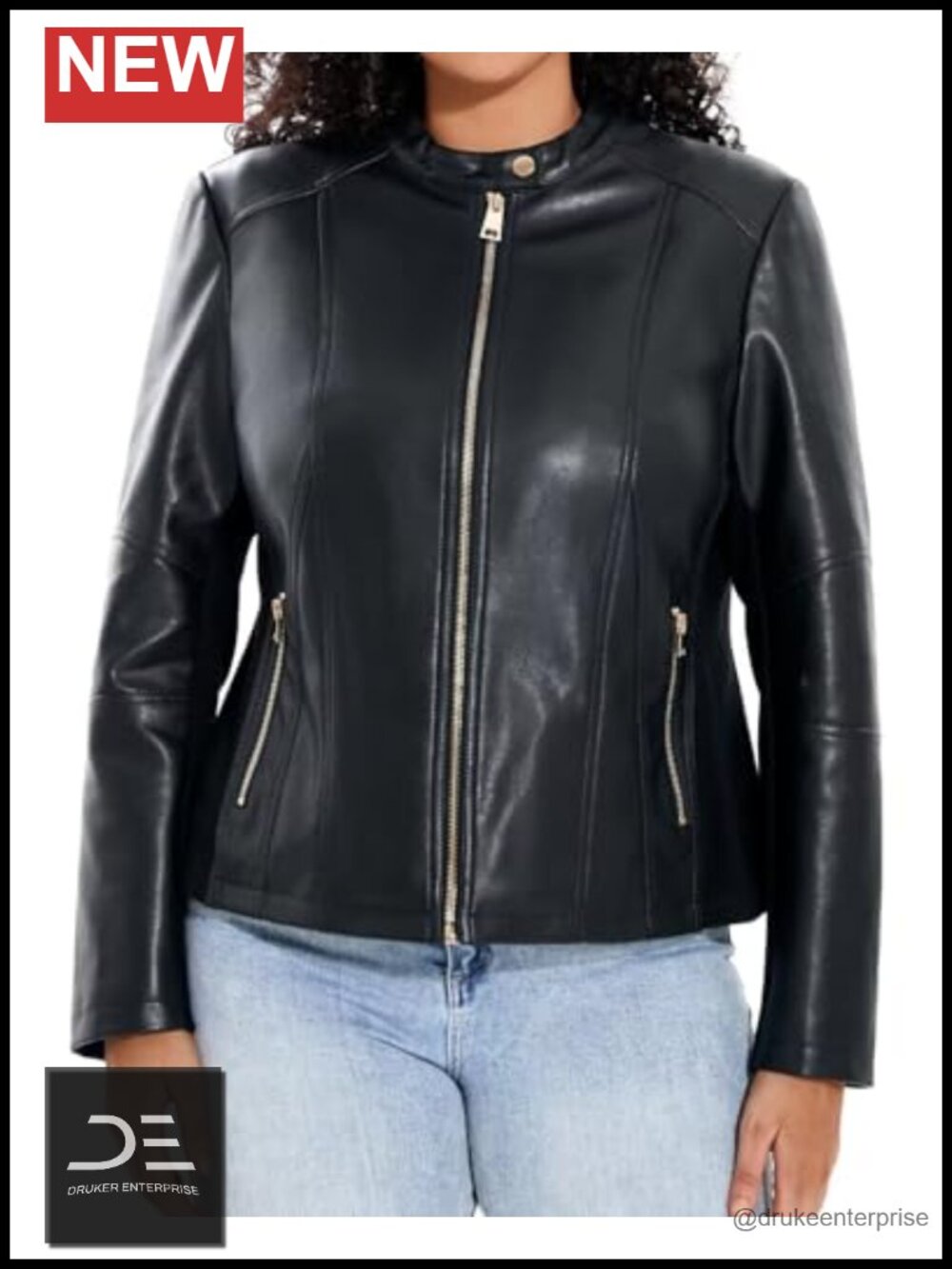 Plus Size Faux Leather Moto Jacket Oversized Motorcycle Coat